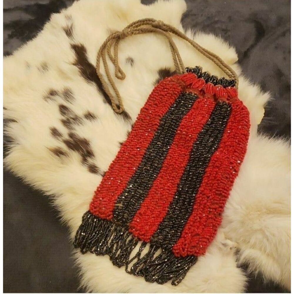 Fab Blood Red Gray‎ Antique Purse